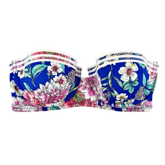 Shade & Shore Other - Shade & Shore Blue Floral Strapless Underwire Push-up Swim Bikini Top Size 36C